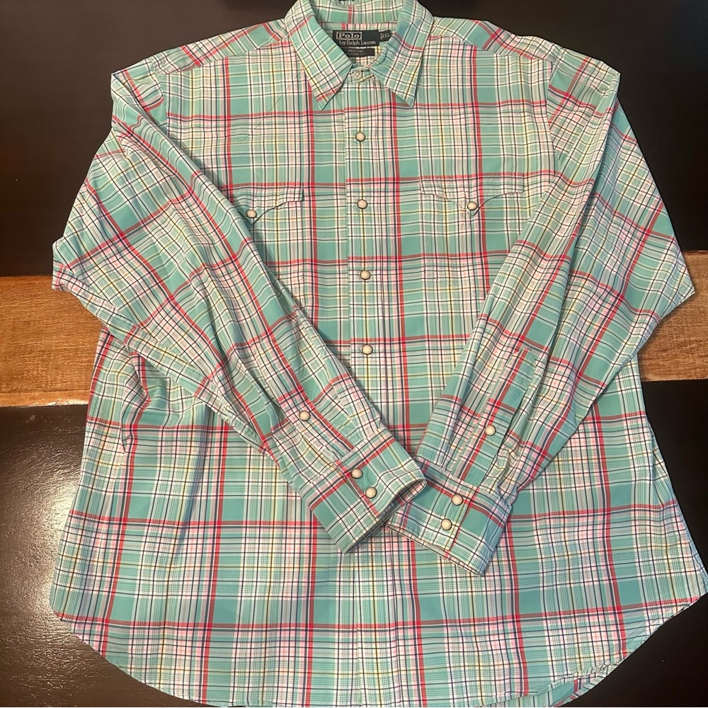 Polo by Ralph Lauren Western Classic Fit Plaid Pearl Snap shirt. Size XL